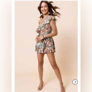 Miami Leaf Print Dress - Green and Brown